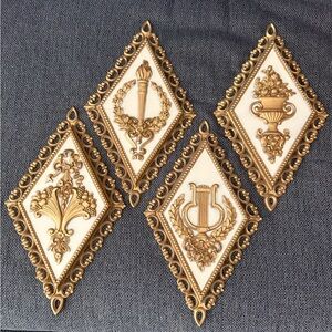 Set of 4 Vintage Homco Inc Wall Plaques Decor - Off-white and Gold color!